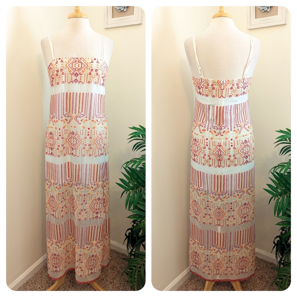 Chelsea & Violet Senna Embroidered Straight Neck Boho Sleeveless Maxi Dress